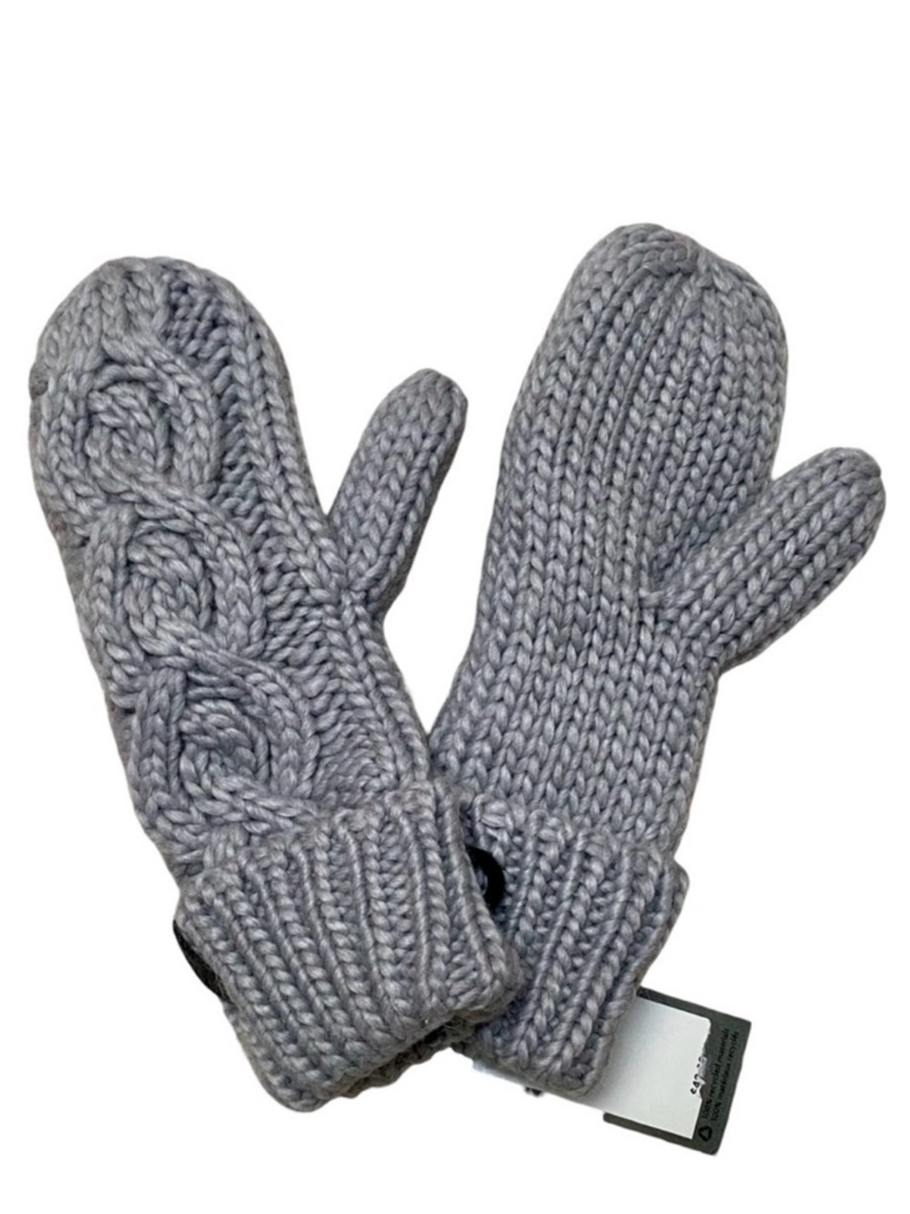 Rella Betto Merino Wool Blend Cable Knit Fleece Lined Mittens Gray NWT